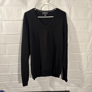 Brooks Brothers Sweater Men’s XL V-Neck Extra Fine Italian Merino Wool Black